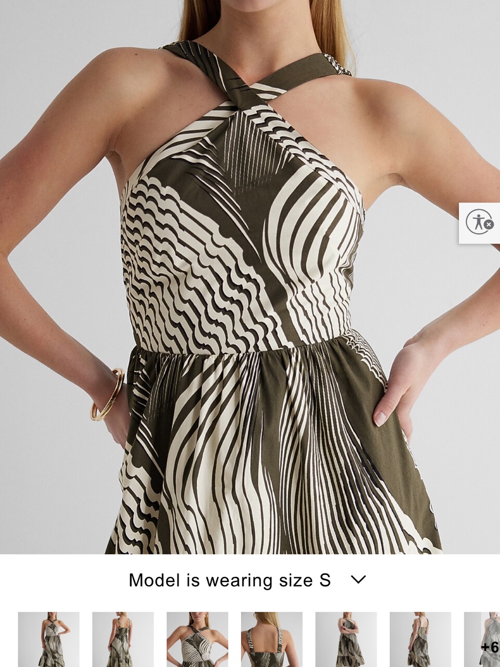 Express Olive & Ivory Cross-Halter Midi Dress